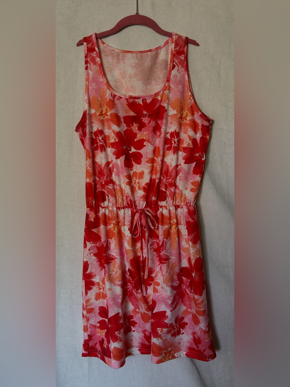 Floral Sleeveless Drawstring Dress in Pink & Red